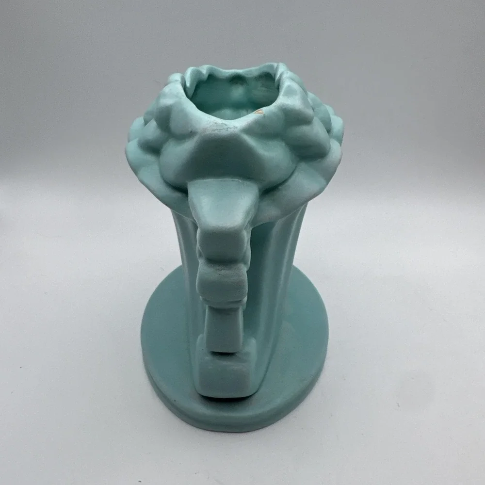 Vtg Haeger Vase Turquoise Aqua Art‎ Pottery Matte Pansy Flower Cornucopia READ